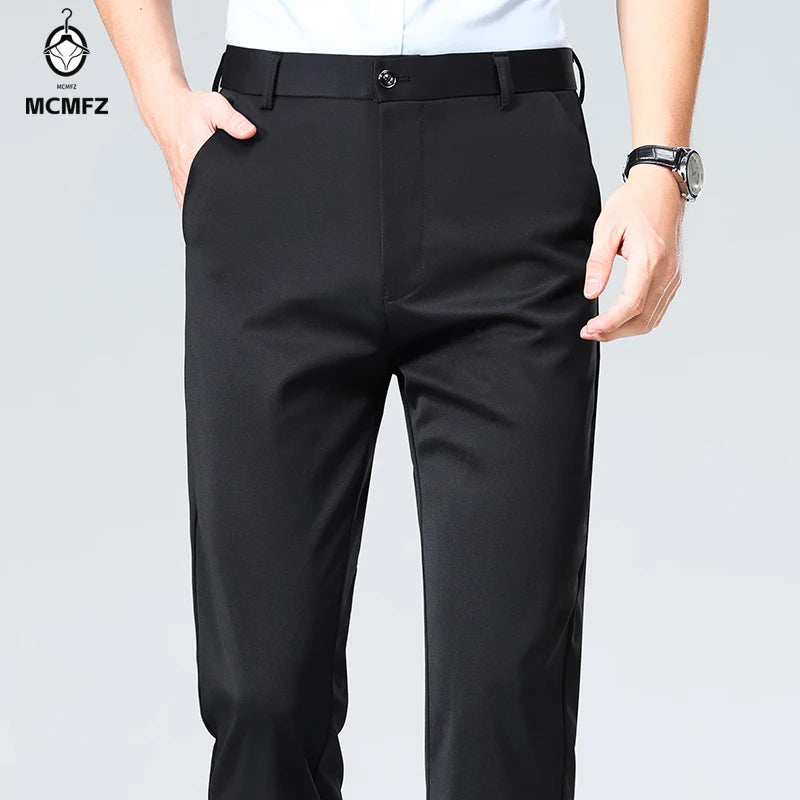 Mens Business Meeting Straight Leg Chino Pants Thin Cool Moisture Wicking Four Way Stretch Comfort Trousers