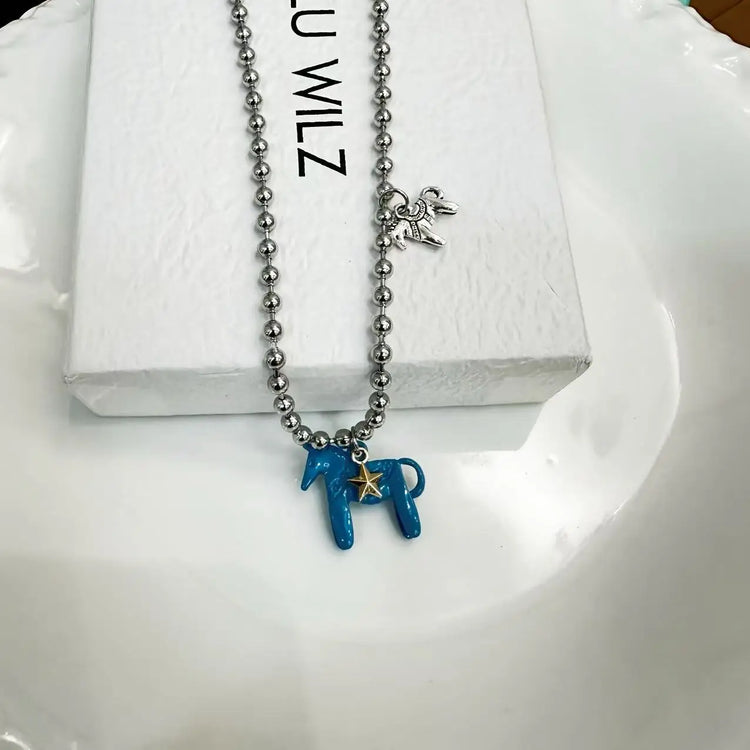 Tidal Vibes Enamel Horse Pendant Necklace Colorful
