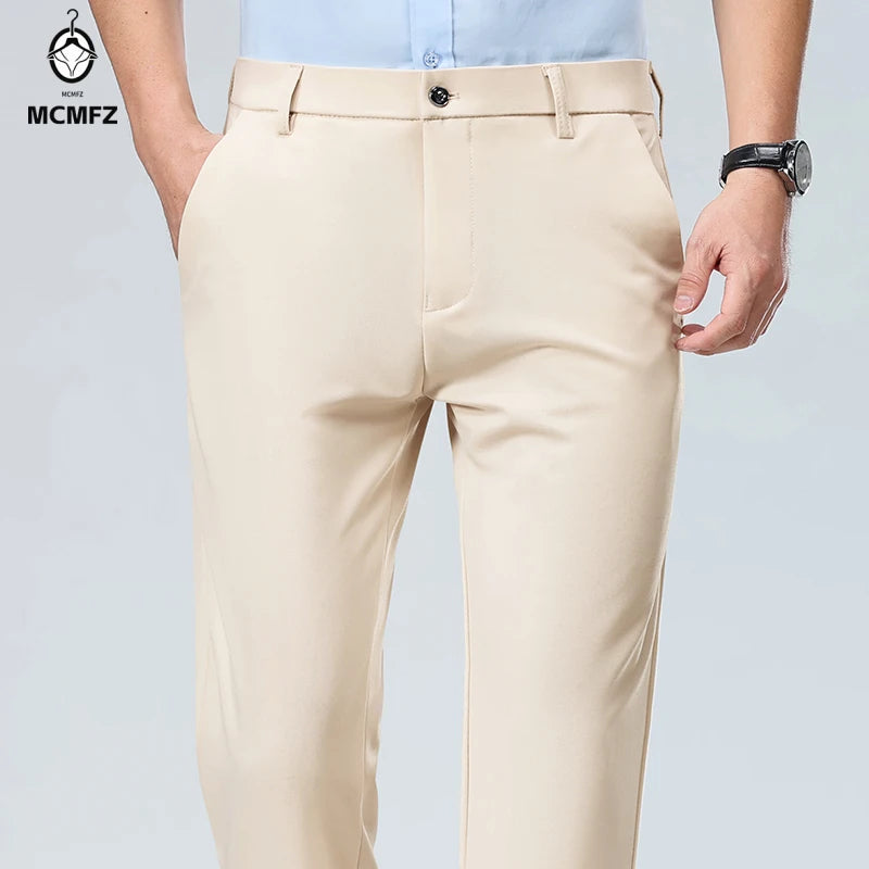Mens Business Meeting Straight Leg Chino Pants Thin Cool Moisture Wicking Four Way Stretch Comfort Trousers