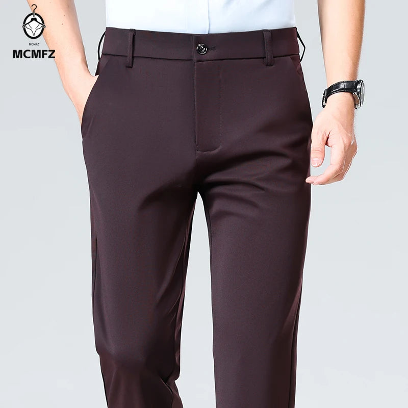 Mens Business Meeting Straight Leg Chino Pants Thin Cool Moisture Wicking Four Way Stretch Comfort Trousers