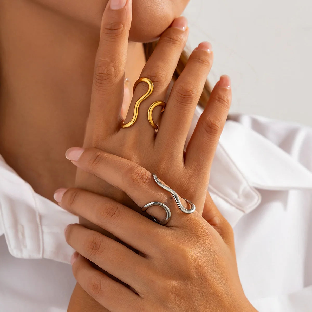 Tidal Vibes Irregular Stainless Steel Gold Color R