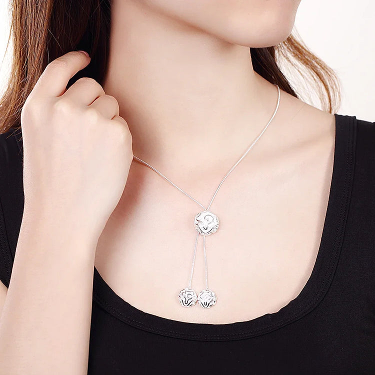 Tidal Vibes 925 Silver Rose Flower Jewelry Set Women
