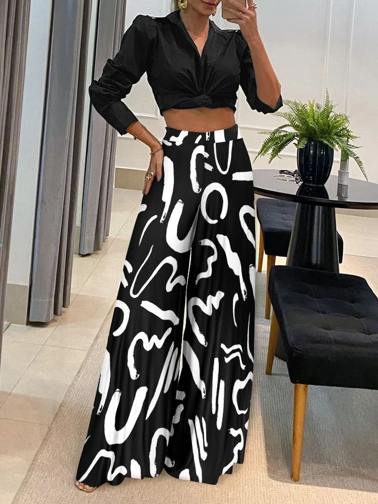 Pants Women High Waist Wide Leg Trousers Printed Loose Long Pant 2023 New Ladies Casual Fashion Commuter Vacation Party MsChuh
