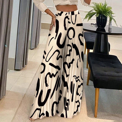 Pants Women High Waist Wide Leg Trousers Printed Loose Long Pant 2023 New  Ladies Casual Fashion Commuter Vacation Party  MsChuh
