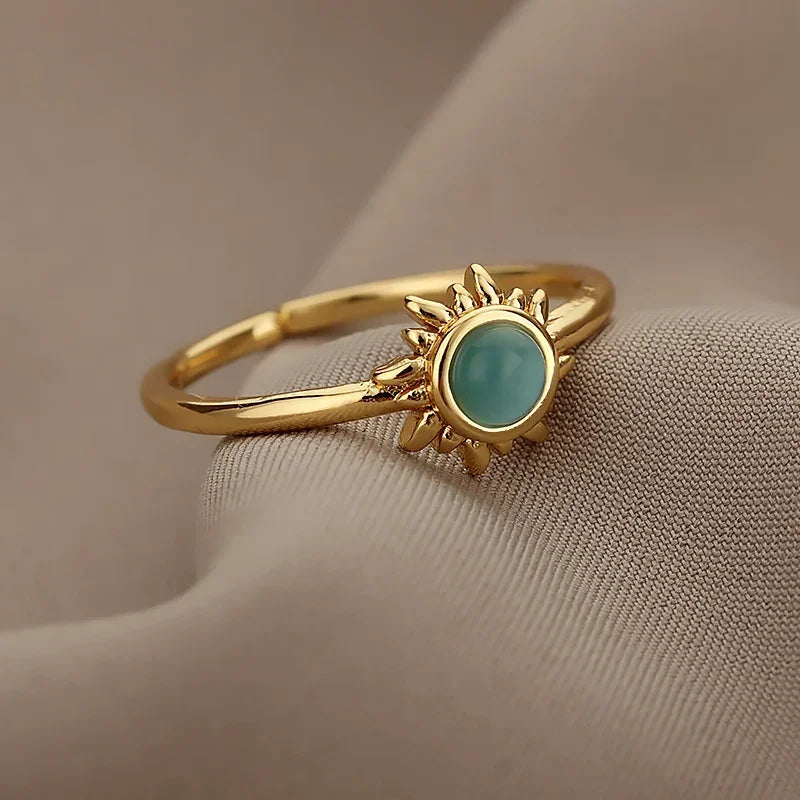 Tidal Vibes Gold Heart Stainless Steel Ring Women