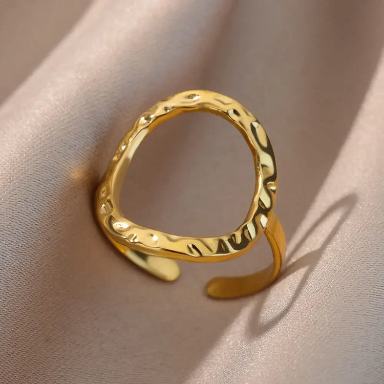 Tidal Vibes Gold Heart Stainless Steel Ring Women