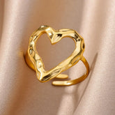 Tidal Vibes Gold Heart Stainless Steel Ring Women