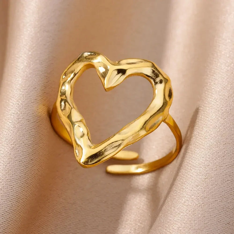 Tidal Vibes Gold Heart Stainless Steel Ring Women