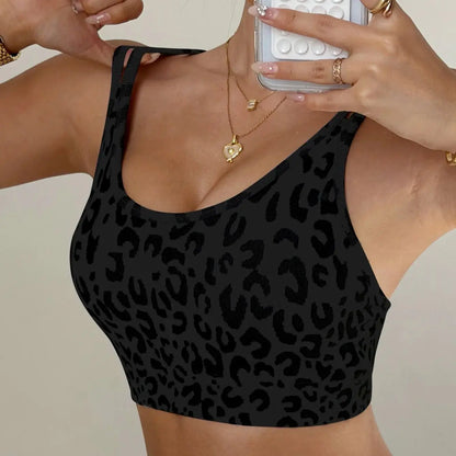 Seamless Sports Bra Breathable Crisscross Back Hollow Front Padded Cups Leopard Print Light Support Gym Yoga Activewear Crop Top
