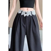 Tidal Vibes womens-wide-leg-trousers-high-waisted-with-lace-trim-sparkle-detail