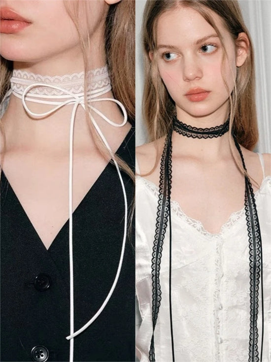 Tidal Vibes 2-pcs-retro-lace-ribbon-bow-neckband-women-fashio