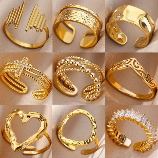 Tidal Vibes Gold Heart Stainless Steel Ring Women