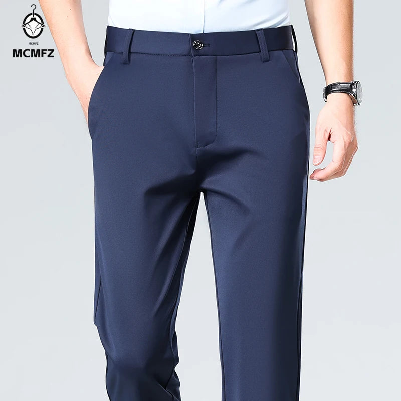 Mens Business Meeting Straight Leg Chino Pants Thin Cool Moisture Wicking Four Way Stretch Comfort Trousers