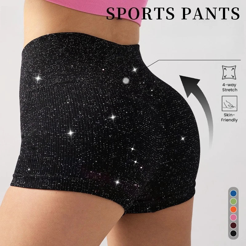 High Waisted Yoga Shorts Women Silver Wire Slim Shorts Gym Exercising Sexy Hip Liftting Leggings Fashion Three Point Yoga Pants