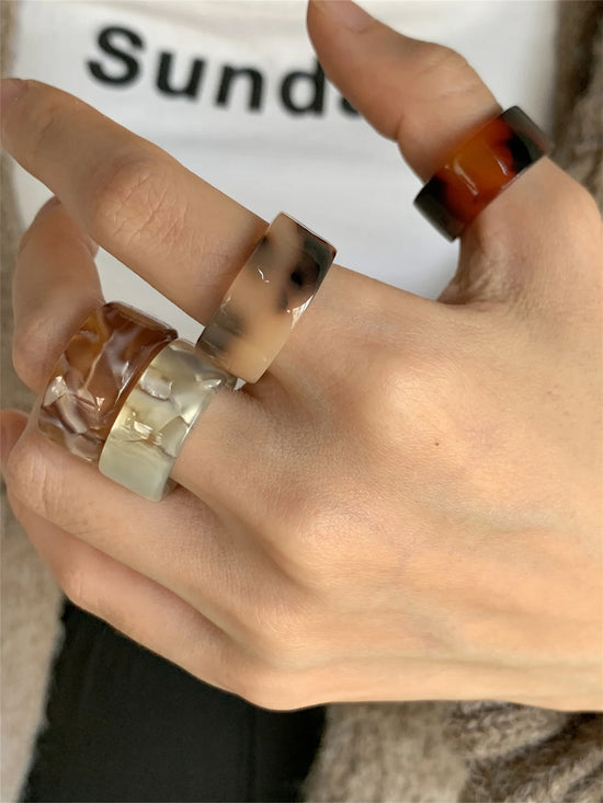 Tidal Vibes Colorful Resin Rings 4-Piece Women