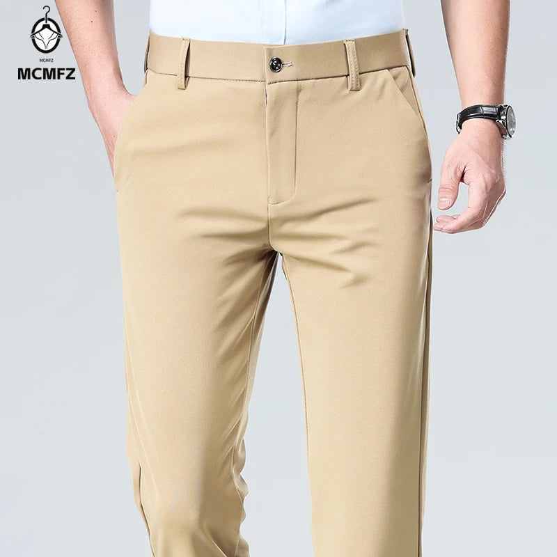 Mens Business Meeting Straight Leg Chino Pants Thin Cool Moisture Wicking Four Way Stretch Comfort Trousers