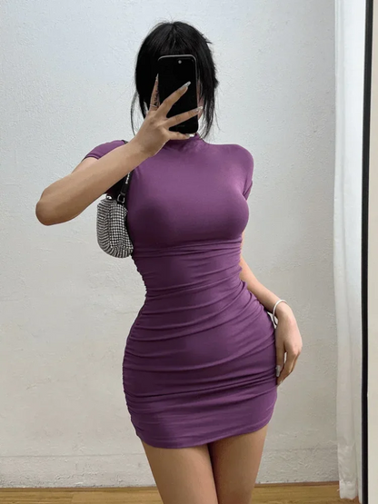 Tidal Vibes sexy-tight-half-high-collar-pleated-waist-mini-dress-spicy-girls