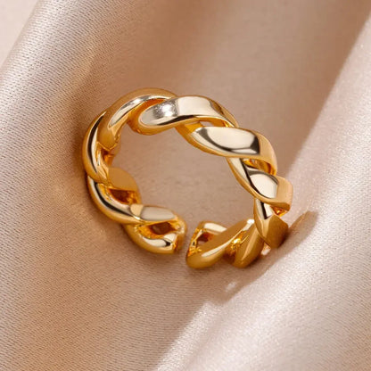 Tidal Vibes Gold Heart Stainless Steel Ring Women