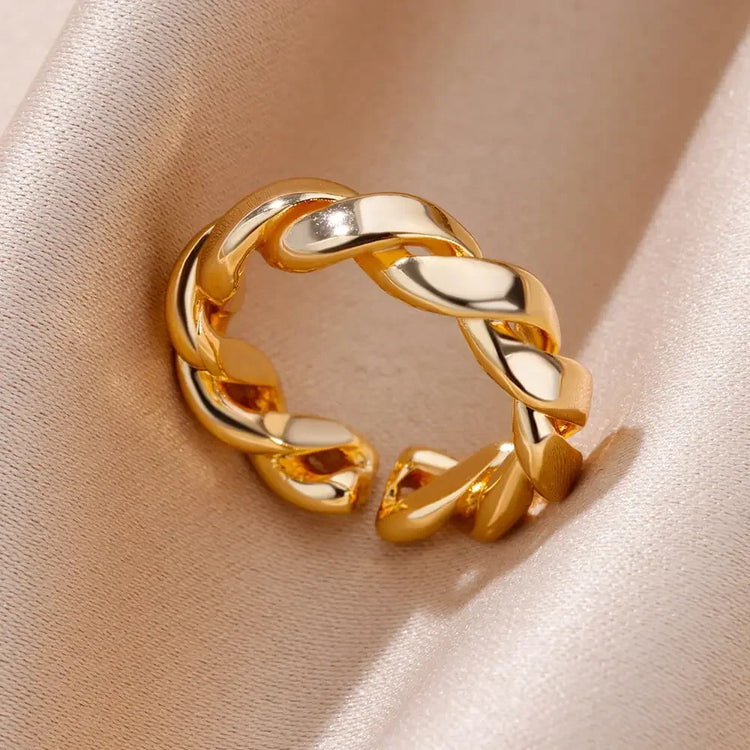 Tidal Vibes Gold Heart Stainless Steel Ring Women