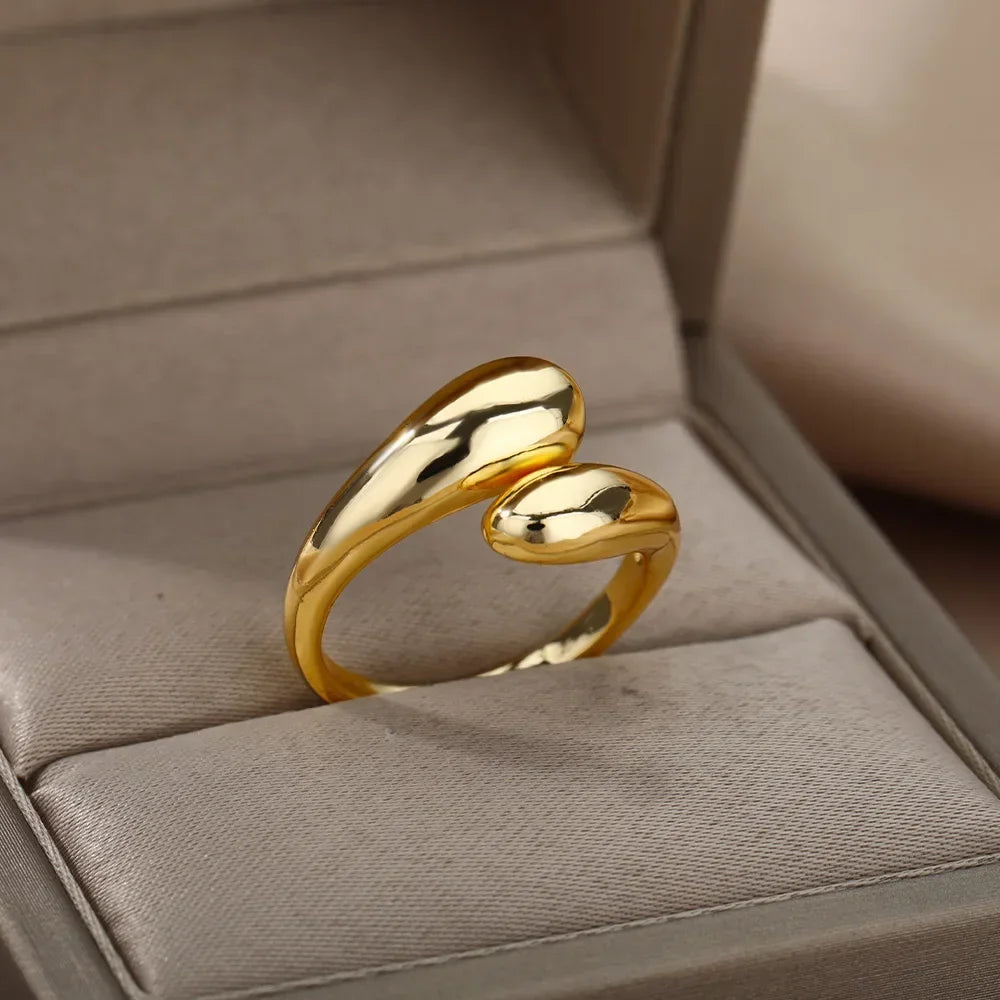 Tidal Vibes Gold Heart Stainless Steel Ring Women