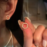 Tidal Vibes Gold Circle Stud Earrings Crystal Women