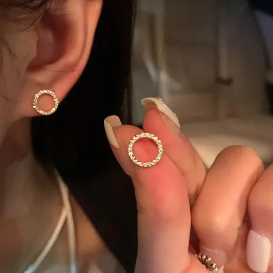Tidal Vibes Gold Circle Stud Earrings Crystal Women
