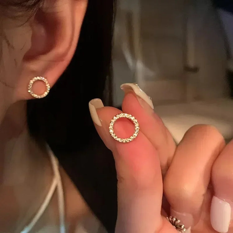 Tidal Vibes Gold Circle Stud Earrings Crystal Women