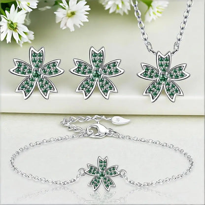 Tidal Vibes 925 Silver Cherry Blossom Necklace Earrings Bracelet