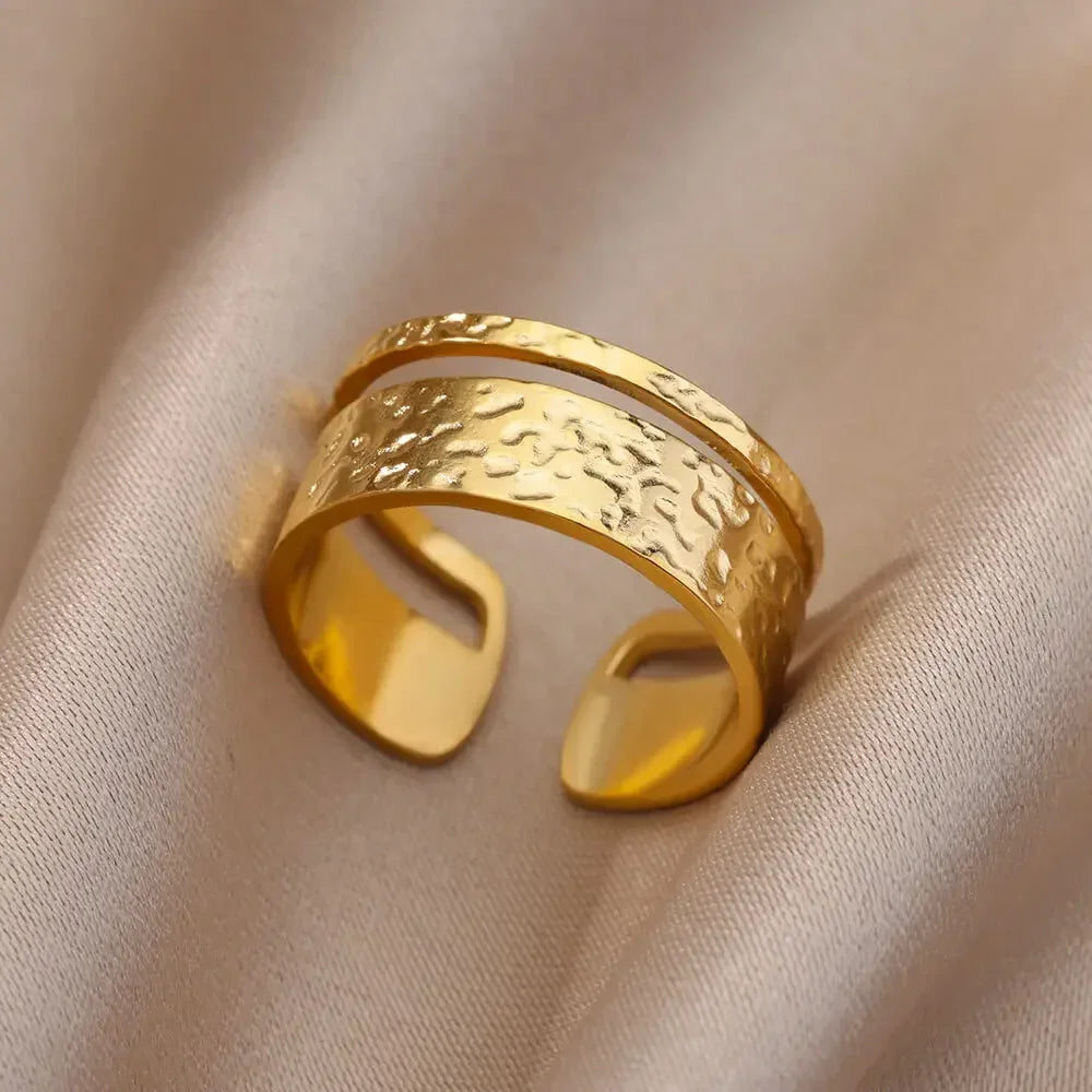 Tidal Vibes Gold Heart Stainless Steel Ring Women