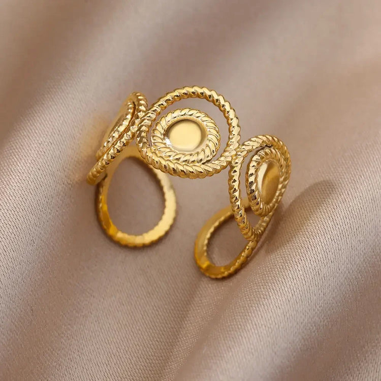 Tidal Vibes Gold Heart Stainless Steel Ring Women