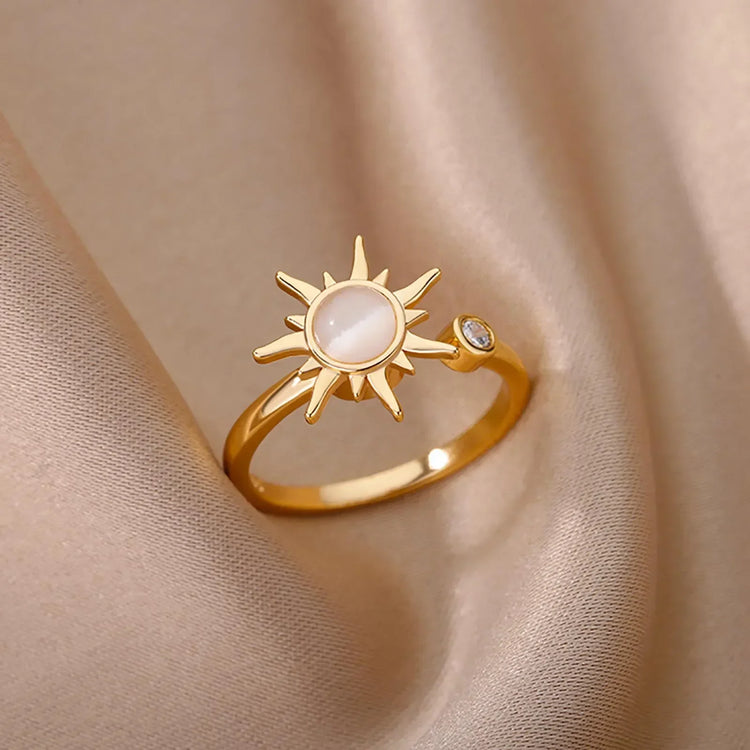 Tidal Vibes Gold Heart Stainless Steel Ring Women