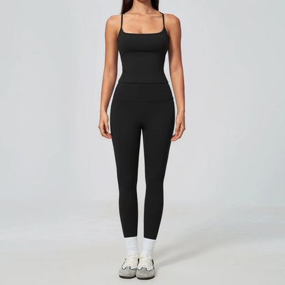 Yoga Set 2 Piece Women Sportswear Suit Outfit Fitness Tank Top Leggings Set Running Workout Tracksuit Gym Clothing Athletic Wear