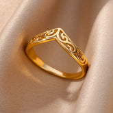 Tidal Vibes Gold Heart Stainless Steel Ring Women