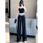 Tidal Vibes womens-wide-leg-trousers-high-waisted-with-lace-trim-sparkle-detail