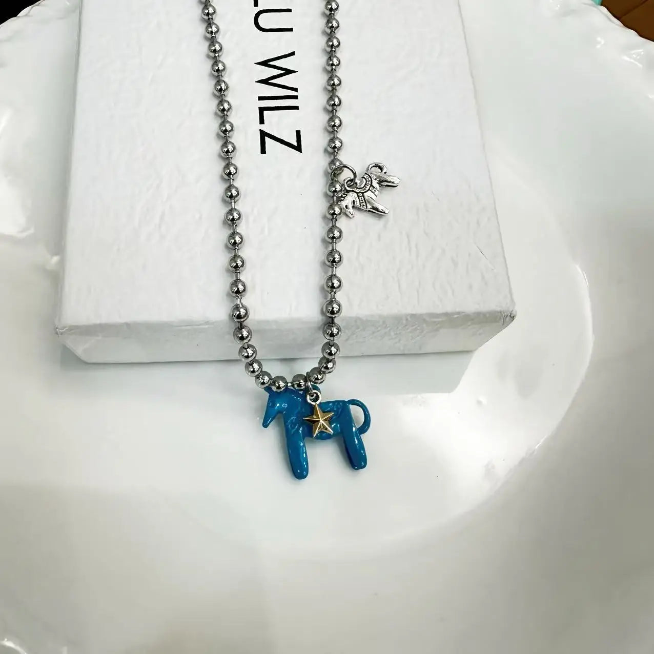 Tidal Vibes Enamel Horse Pendant Necklace Colorful
