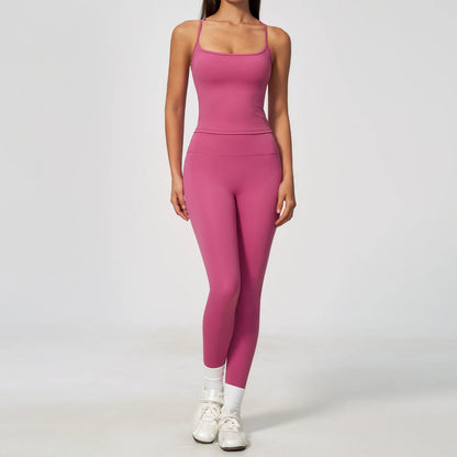 Yoga Set 2 Piece Women Sportswear Suit Outfit Fitness Tank Top Leggings Set Running Workout Tracksuit Gym Clothing Athletic Wear