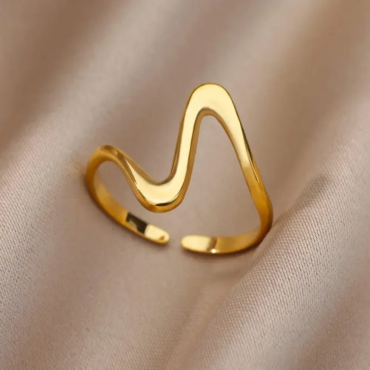 Tidal Vibes Gold Heart Stainless Steel Ring Women