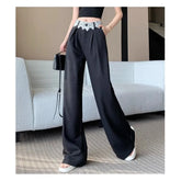 Tidal Vibes womens-wide-leg-trousers-high-waisted-with-lace-trim-sparkle-detail