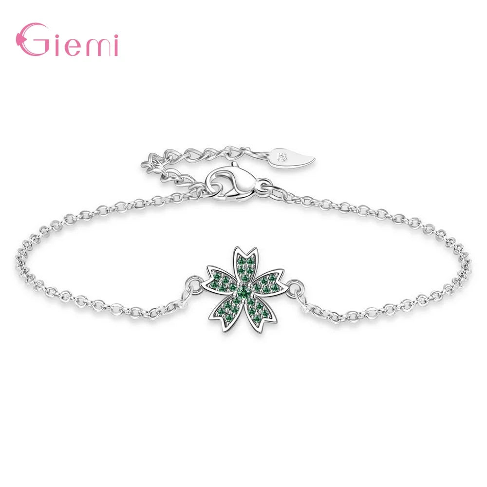 Tidal Vibes 925 Silver Cherry Blossom Necklace Earrings Bracelet
