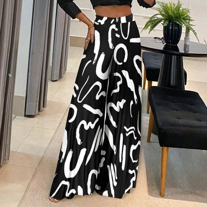 Pants Women High Waist Wide Leg Trousers Printed Loose Long Pant 2023 New  Ladies Casual Fashion Commuter Vacation Party  MsChuh