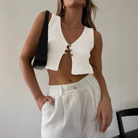 Tidal Vibes crop-top-women-tops-2025-kintted-sweater-vest-solid-women-summer
