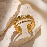 Tidal Vibes Gold Heart Stainless Steel Ring Women