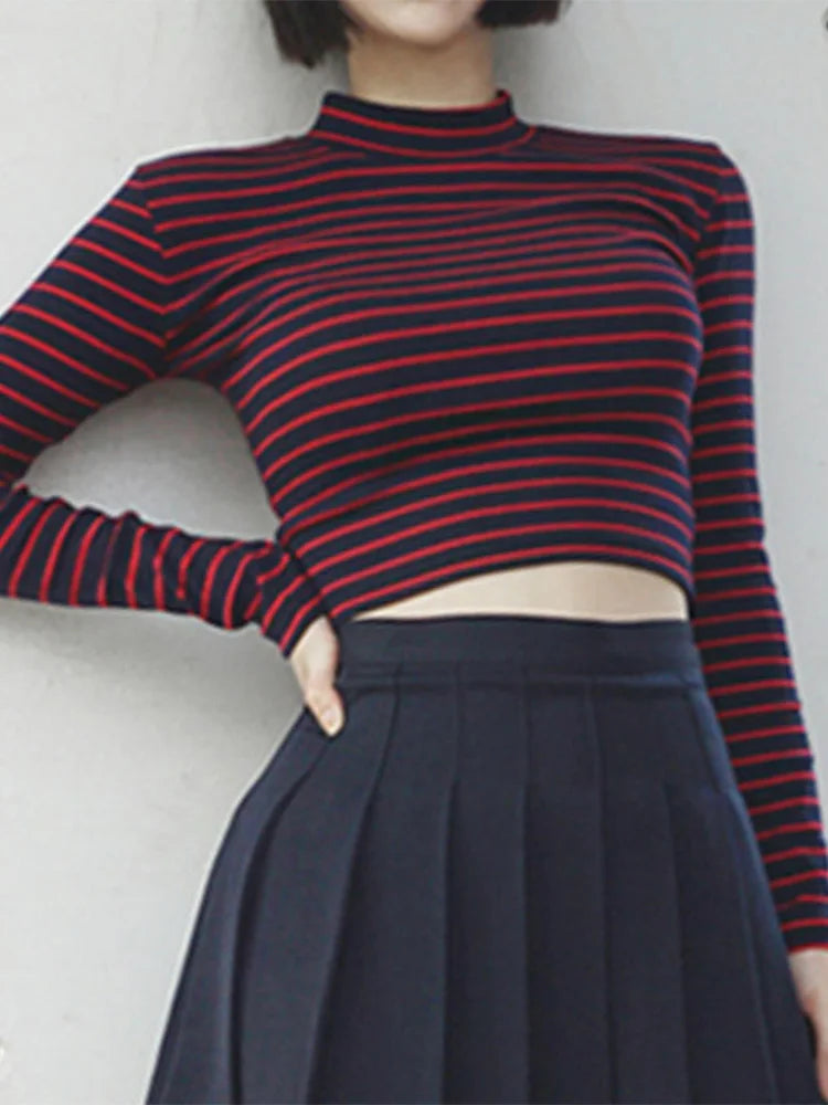 Tidal Vibes crop-tops-women-chic-all-match-classic-stripe-slim-short-bustier-crop-