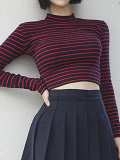 Tidal Vibes crop-tops-women-chic-all-match-classic-stripe-slim-short-bustier-crop-