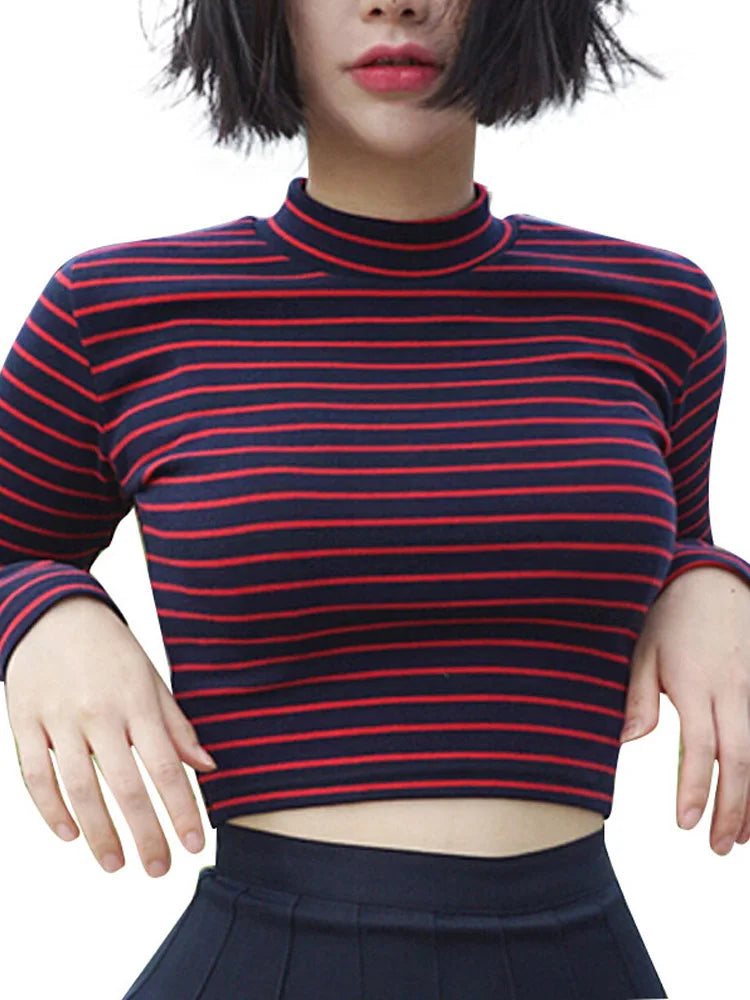 Tidal Vibes crop-tops-women-chic-all-match-classic-stripe-slim-short-bustier-crop-
