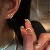 Tidal Vibes Gold Circle Stud Earrings Crystal Women