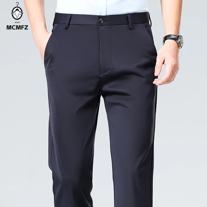 Mens Business Meeting Straight Leg Chino Pants Thin Cool Moisture Wicking Four Way Stretch Comfort Trousers