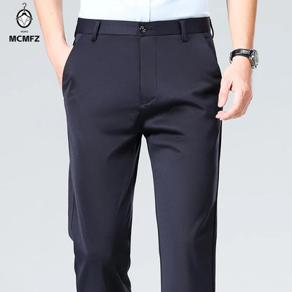 Mens Business Meeting Straight Leg Chino Pants Thin Cool Moisture Wicking Four Way Stretch Comfort Trousers