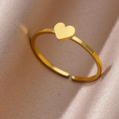 Tidal Vibes Gold Heart Stainless Steel Ring Women