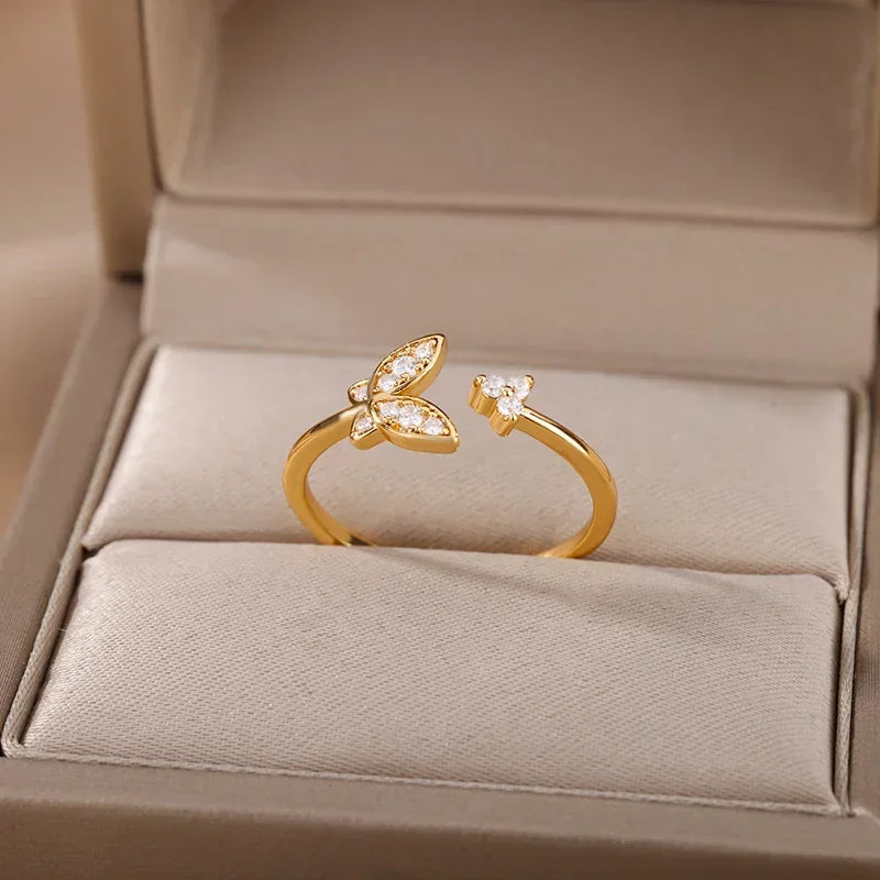 Tidal Vibes Gold Heart Stainless Steel Ring Women